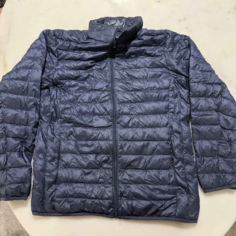 Uniqlo Men’s L Ultra Light Down Jacket Pocketable Backpack Camping Quilted Navy